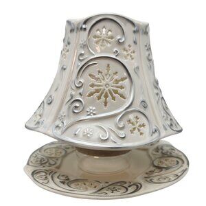 Yankee Candle Large Jar Shade Topper & Plate Silver Snowflake Cutout READ